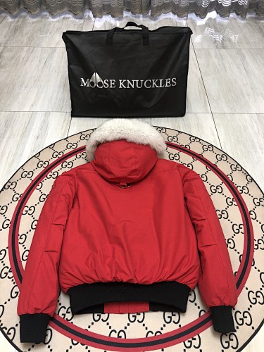 Moose Knuckles Red Fur-Trim Down Parka