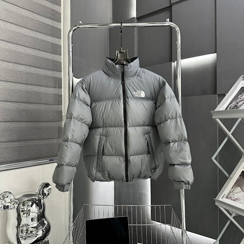 The North Face Silver Grey Nuptse 1996 Down Jacket – 700-Fill Tonal Monochrome Box Baffle Stand Collar No Hood