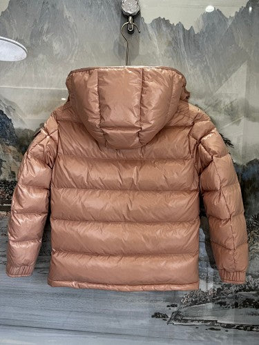 Moncler Rose Gold Glossy Down Jacket – Arm Badge Flap Pocket Hooded