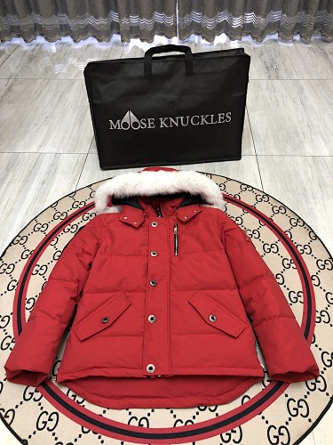 Moose Knuckles Red Oversized Fur-Trim Down Parka