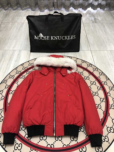 Moose Knuckles Red Fur-Trim Down Parka