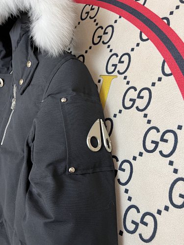 Moose Knuckles Black Oversized Fur-Trim Down Parka