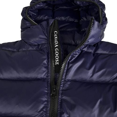 Canada Goose Navy Lodge Down Hoody – 625-Fill Glossy Channel-Baffle Hooded Puffer Jacket with Red Arm Badge