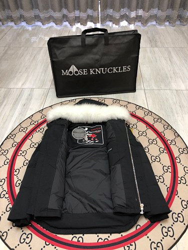Moose Knuckles Black Oversized Fur-Trim Down Parka