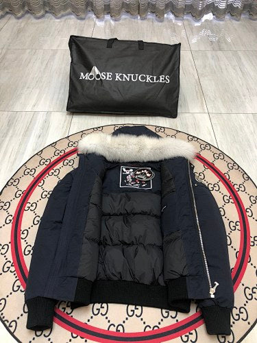 Moose Knuckles Navy Fur-Trim Down Parka