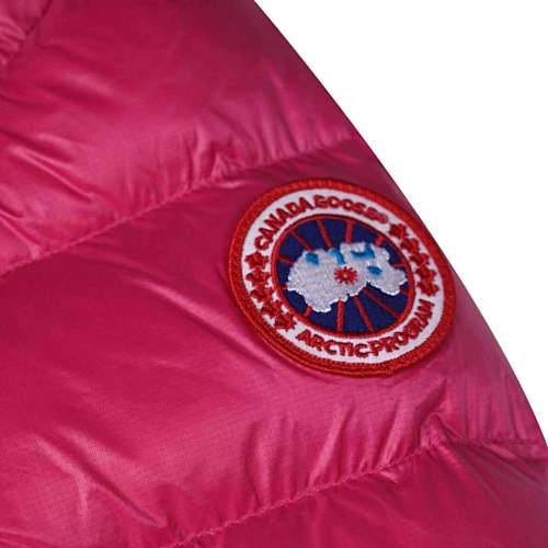 Canada Goose Fuchsia Lodge Down Hoody – 625-Fill Glossy Channel-Baffle Hooded Puffer Jacket with Arctic Program Arm Badge