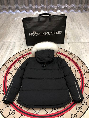 Moose Knuckles Black Oversized Fur-Trim Down Parka