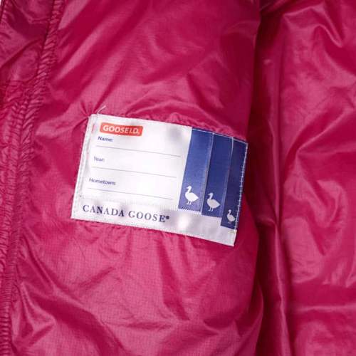 Canada Goose Fuchsia Lodge Down Hoody – 625-Fill Glossy Channel-Baffle Hooded Puffer Jacket with Arctic Program Arm Badge