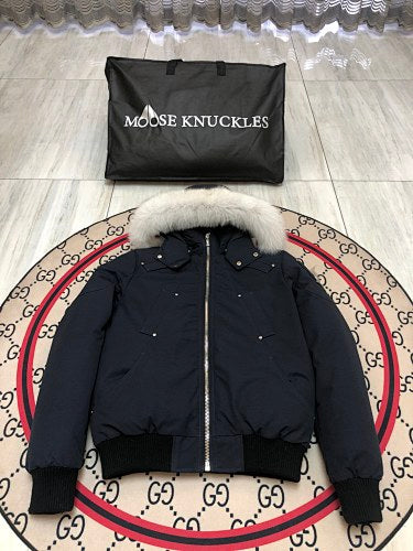 Moose Knuckles Navy Fur-Trim Down Parka