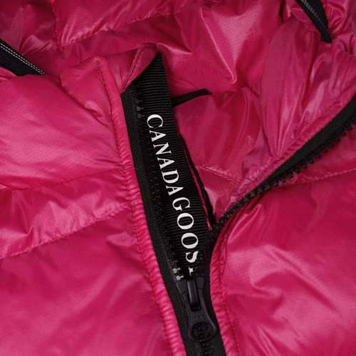 Canada Goose Fuchsia Lodge Down Hoody – 625-Fill Glossy Channel-Baffle Hooded Puffer Jacket with Arctic Program Arm Badge