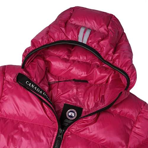 Canada Goose Fuchsia Lodge Down Hoody – 625-Fill Glossy Channel-Baffle Hooded Puffer Jacket with Arctic Program Arm Badge
