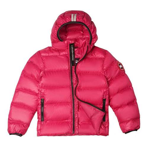 Canada Goose Fuchsia Lodge Down Hoody – 625-Fill Glossy Channel-Baffle Hooded Puffer Jacket with Arctic Program Arm Badge