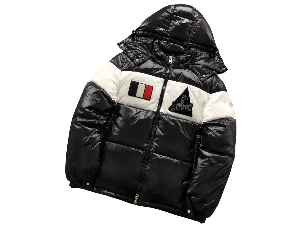Moncler Black and White Colorblock Hooded Puffer Jacket