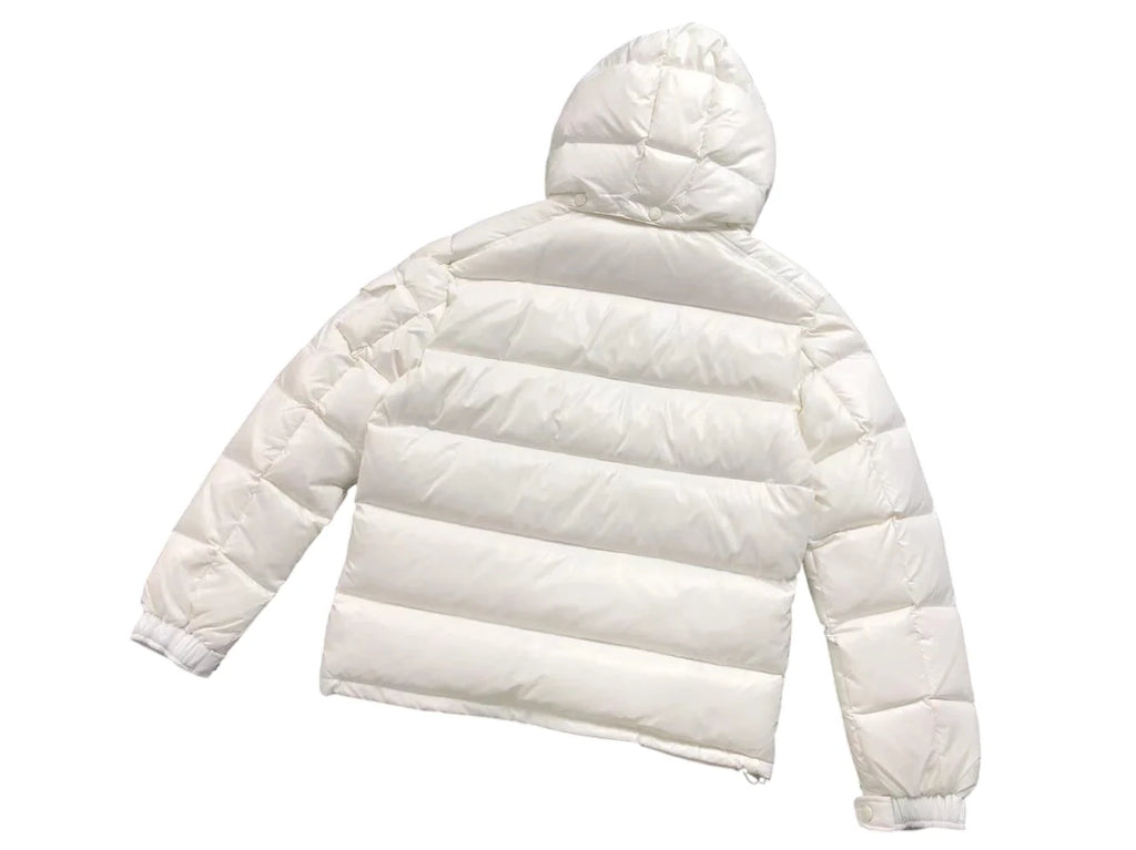 Moncler White Hooded Quilted Puffer Jacket with Sleeve Logo