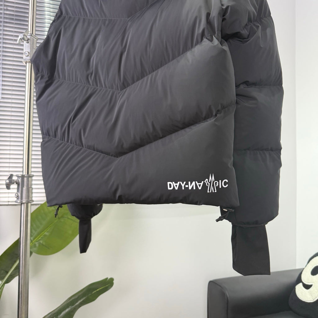 Moncler Grenoble Charcoal Black Day-Namic Hooded Down Jacket – Tricolour Zip Oversized Hood Ski