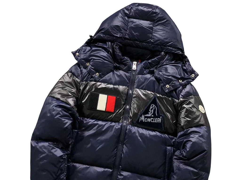 Moncler Navy and Black Colorblock Hooded Puffer Jacket