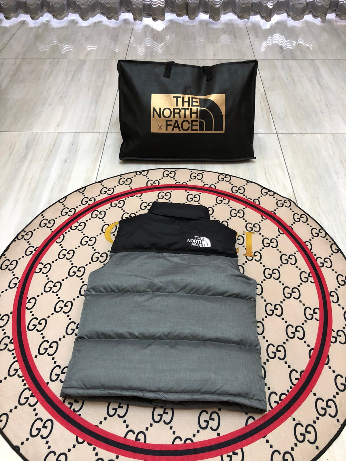 The North Face Grey & Black Nuptse Down Vest