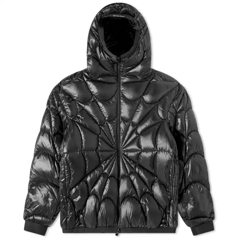 Moncler Black Glossy Hooded Down Jacket – Starburst Radial Quilt Arm Badge