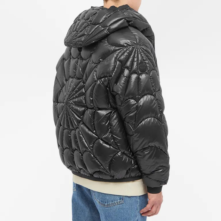 Moncler Black Glossy Hooded Down Jacket – Starburst Radial Quilt Arm Badge
