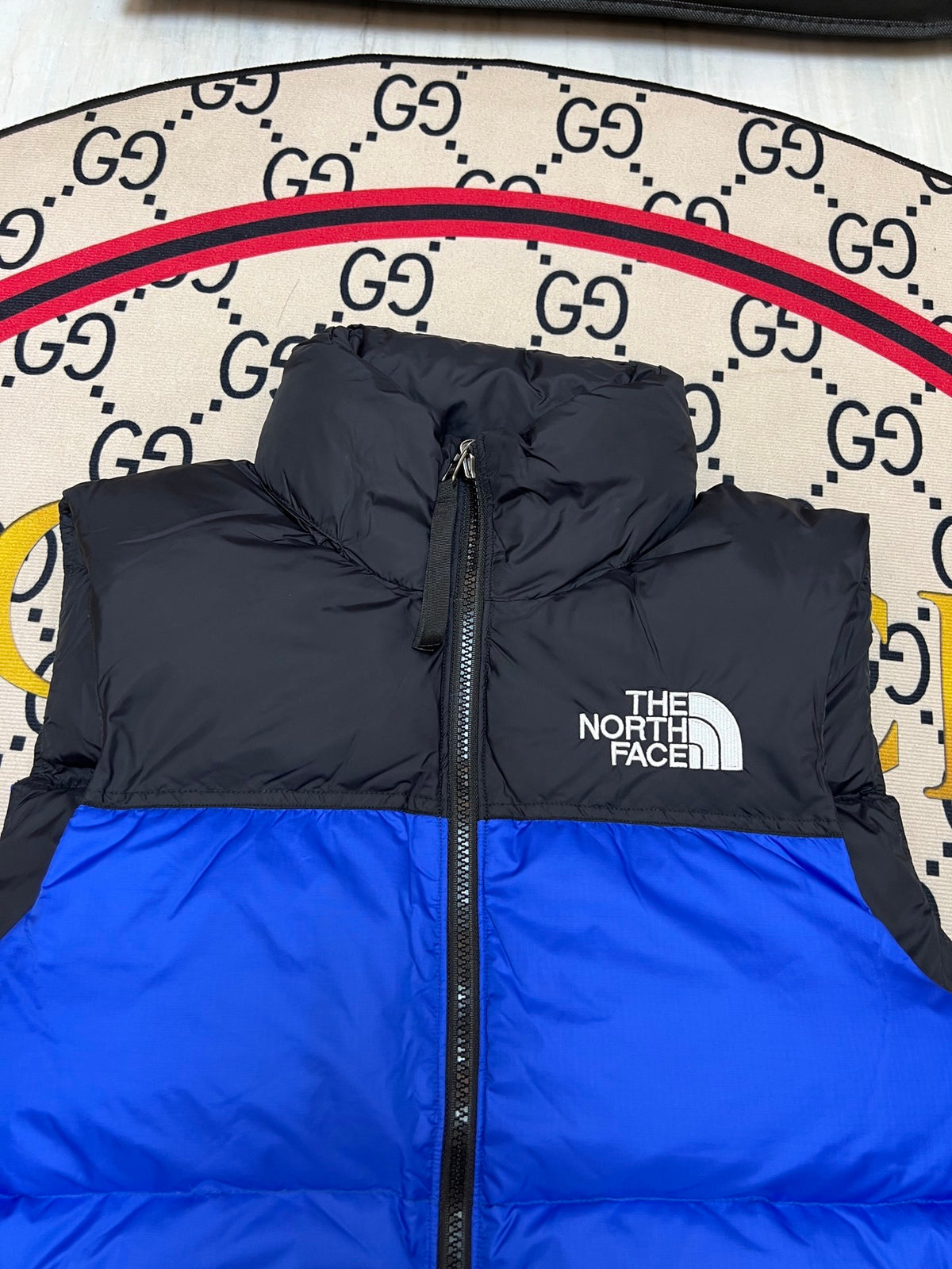 The North Face Blue & Black Nuptse Down Vest