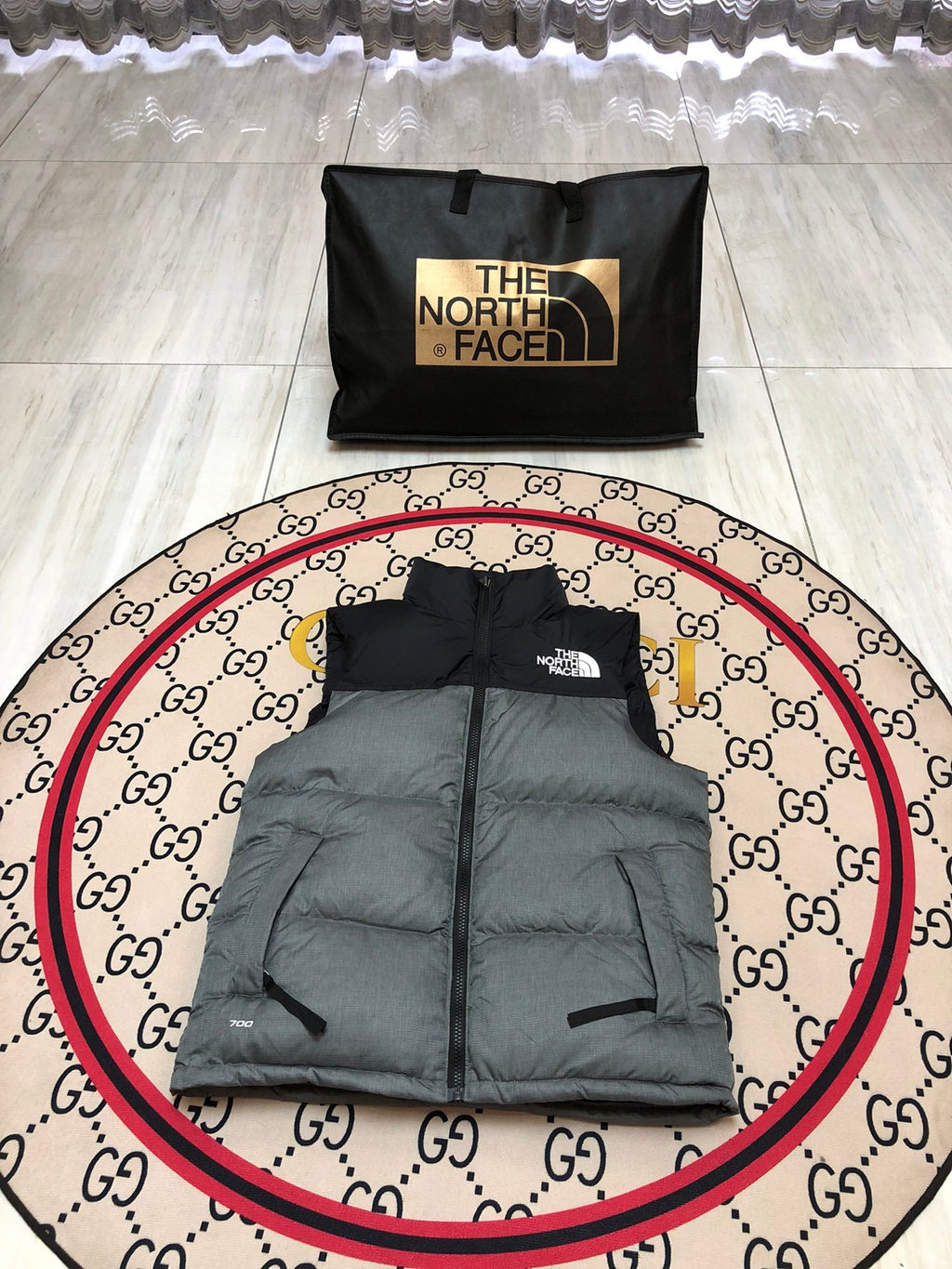 The North Face Grey & Black Nuptse Down Vest
