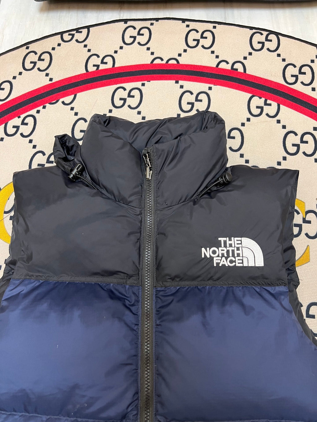 The North Face Navy Blue & Black Nuptse Down Vest