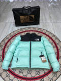 The North Face Mint Green 1996 Retro Nuptse Hooded Down Jacket – 700-Fill Black Colour-Block Wide-Baffle