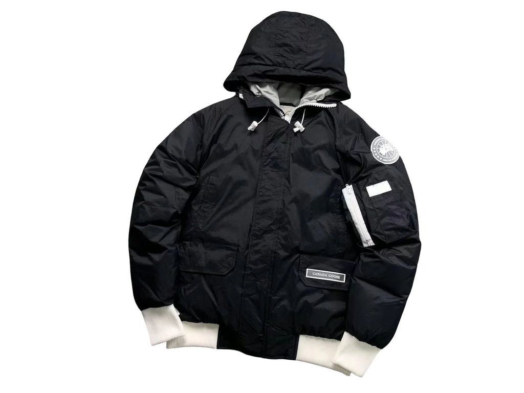 Canada Goose Black Hooded Down Bomber Jacket