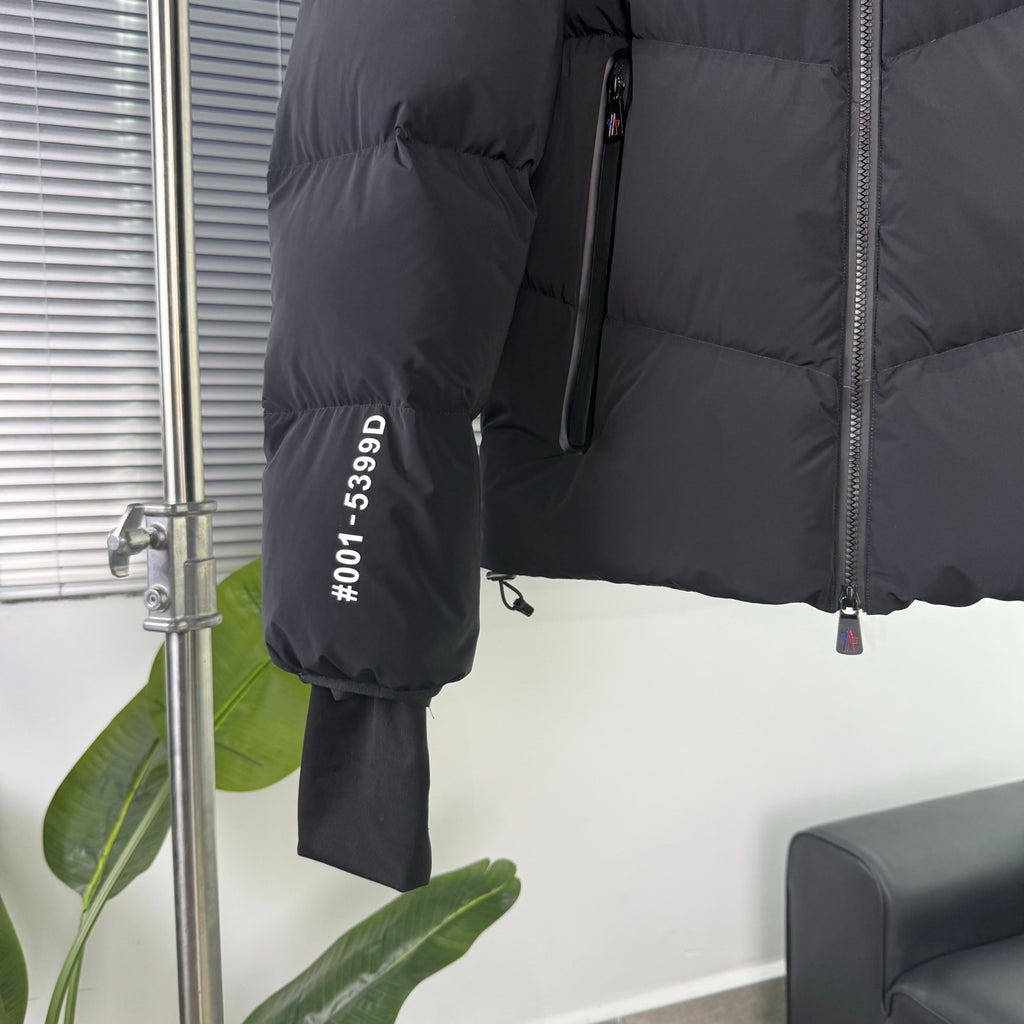 Moncler Grenoble Charcoal Black Day-Namic Hooded Down Jacket – Tricolour Zip Oversized Hood Ski