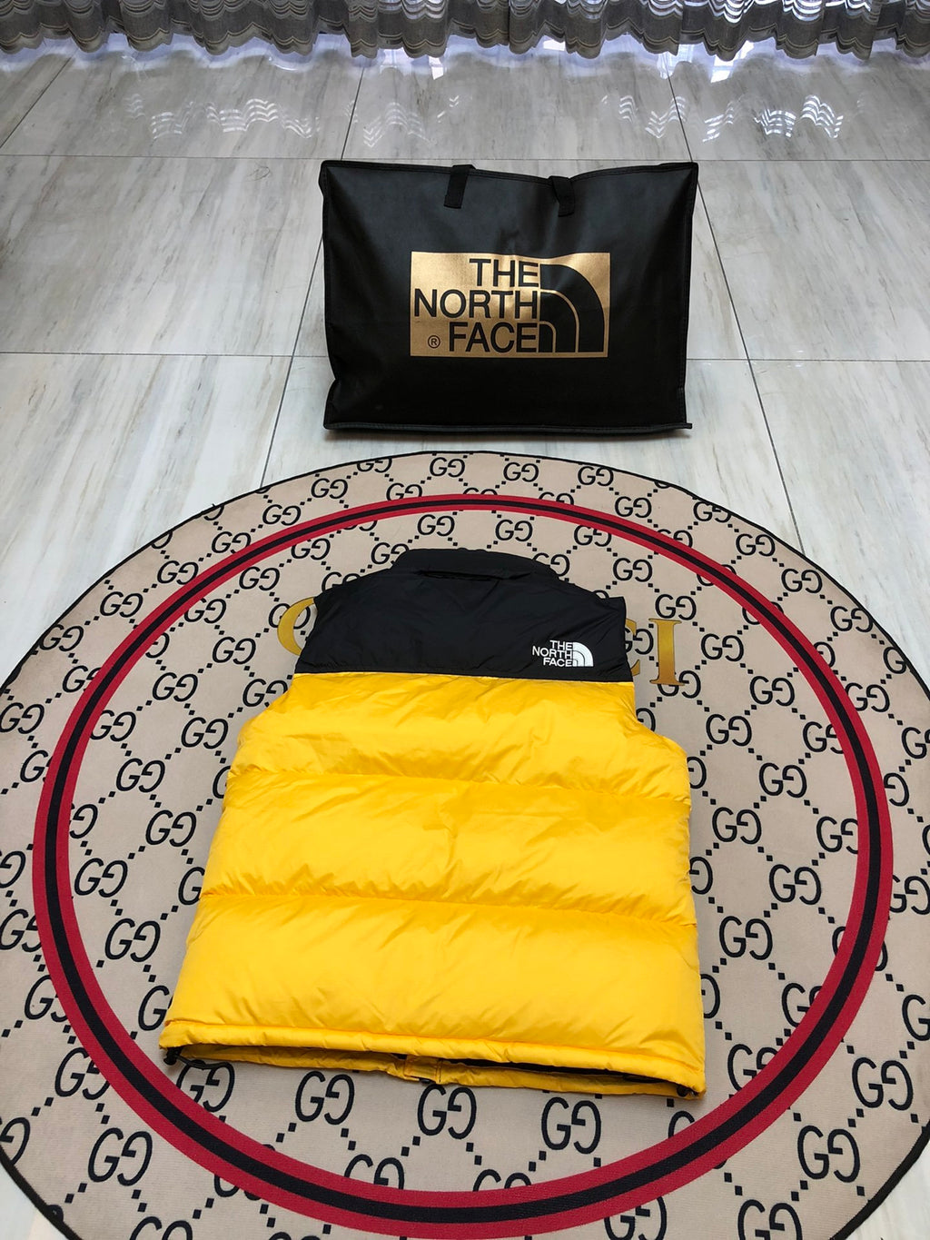 The North Face Yellow & Black Nuptse Down Vest