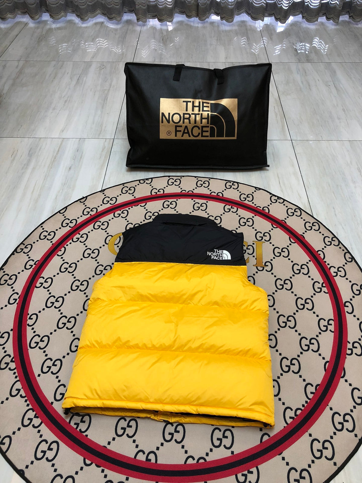 The North Face Yellow & Black Nuptse Down Vest
