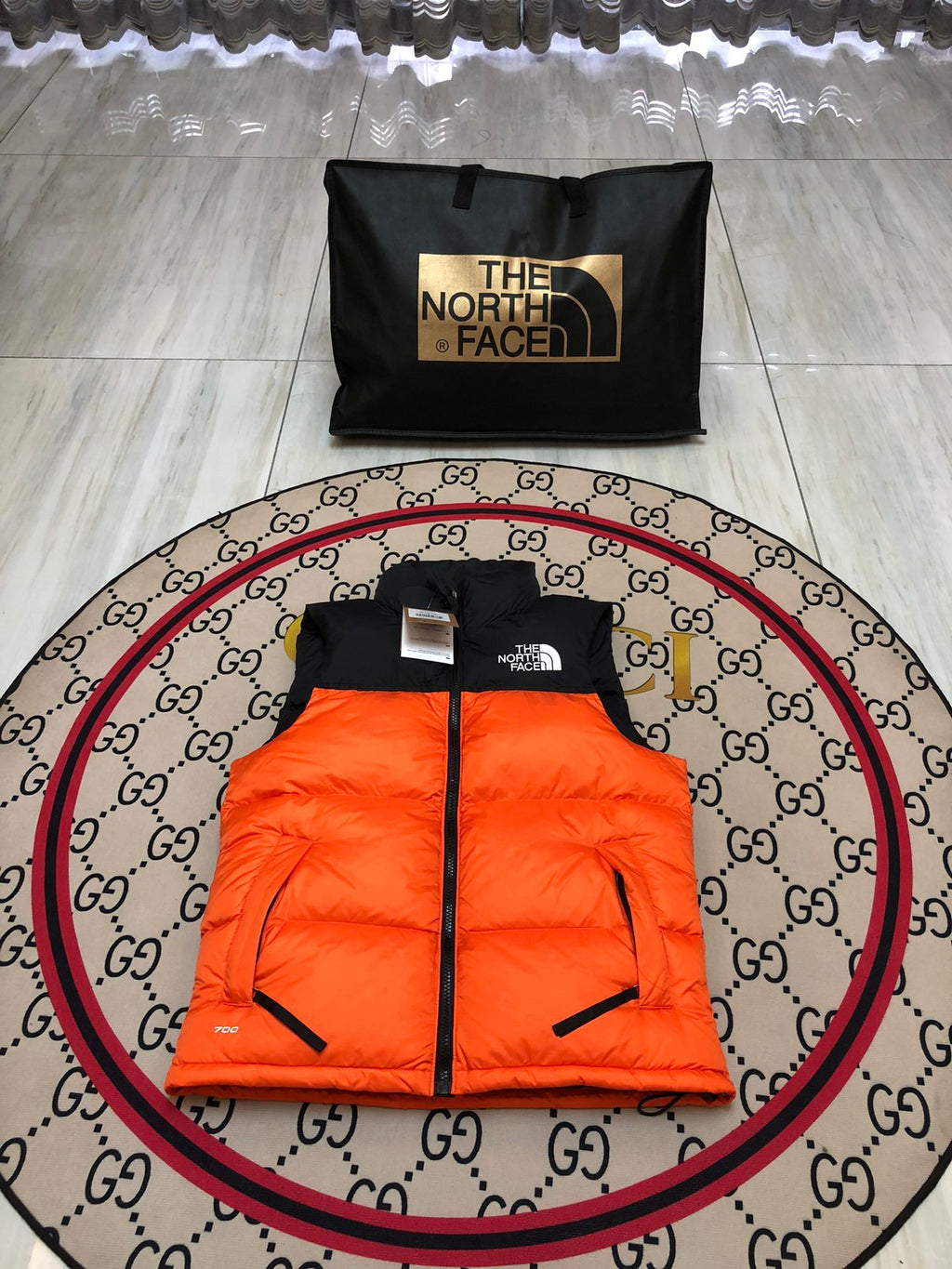 The North Face Orange & Black Nuptse Down Vest