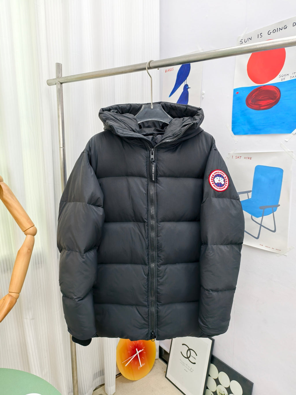 Canada Goose Black Oversized Quilted Down Hooded Parka – Green Contrast Lining
