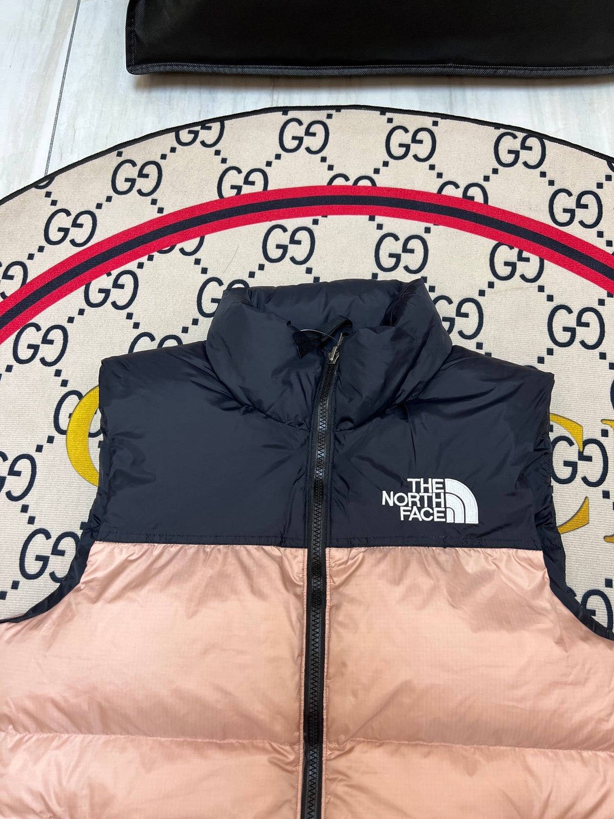 The North Face Pink & Black Nuptse Down Vest