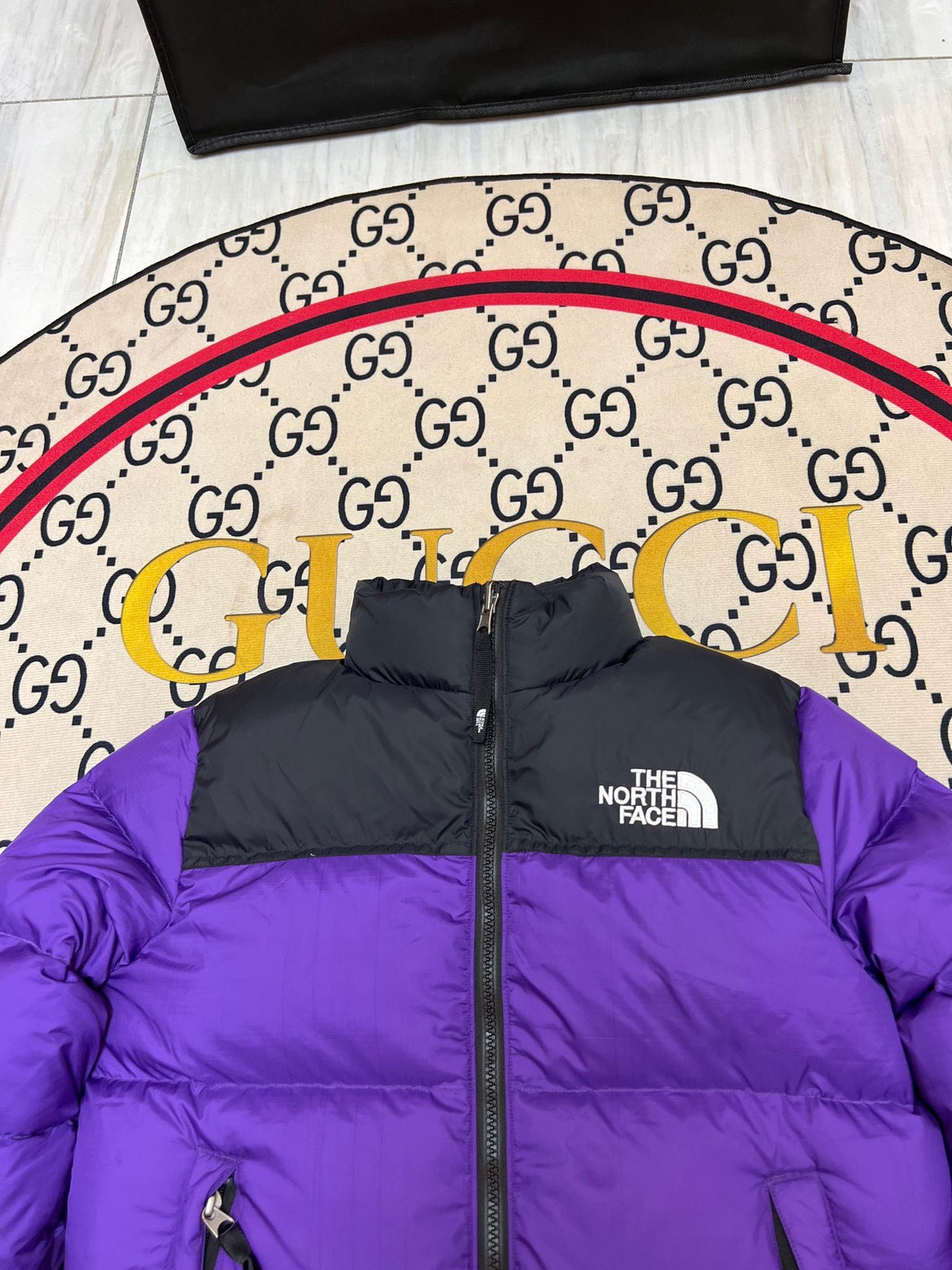 The North Face Electric Purple 1996 Retro Nuptse Down Jacket – 700-Fill Black Colour-Block Wide-Baffle No Hood