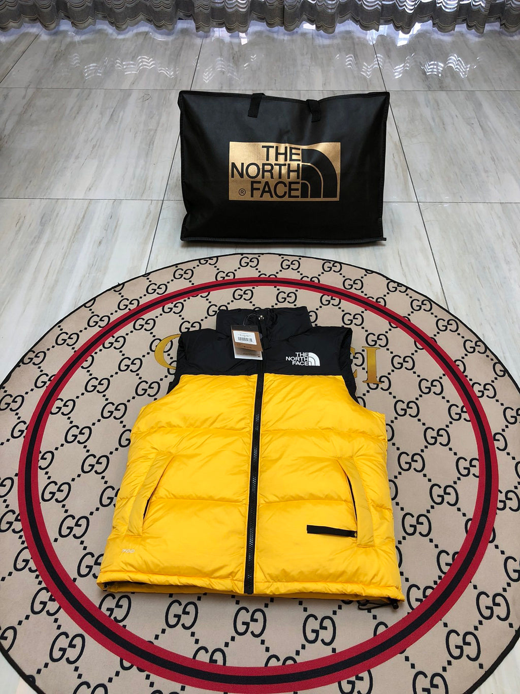 The North Face Yellow & Black Nuptse Down Vest