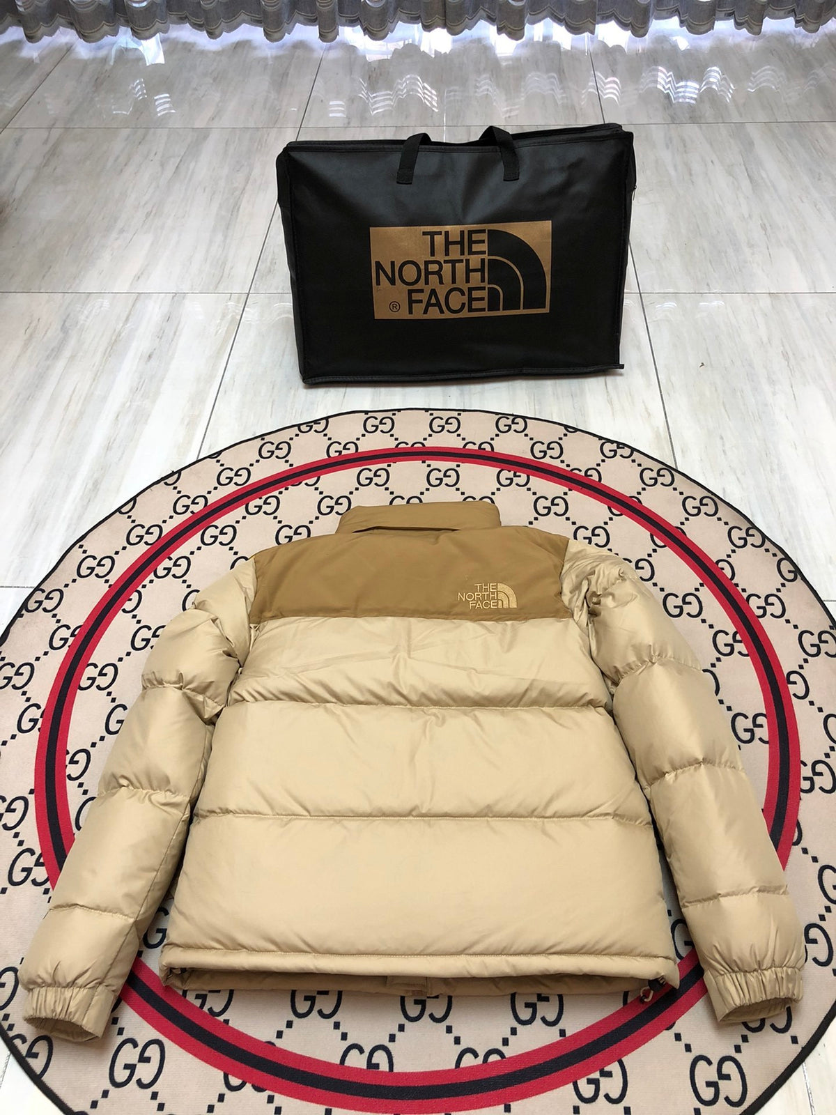 The North Face Sand Beige 1996 Retro Nuptse Hooded Down Jacket – 700-Fill Khaki Tone-on-Tone Wide-Baffle