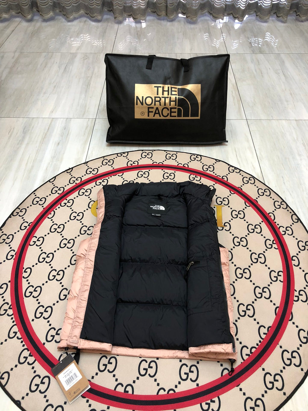 The North Face Pink & Black Nuptse Down Vest