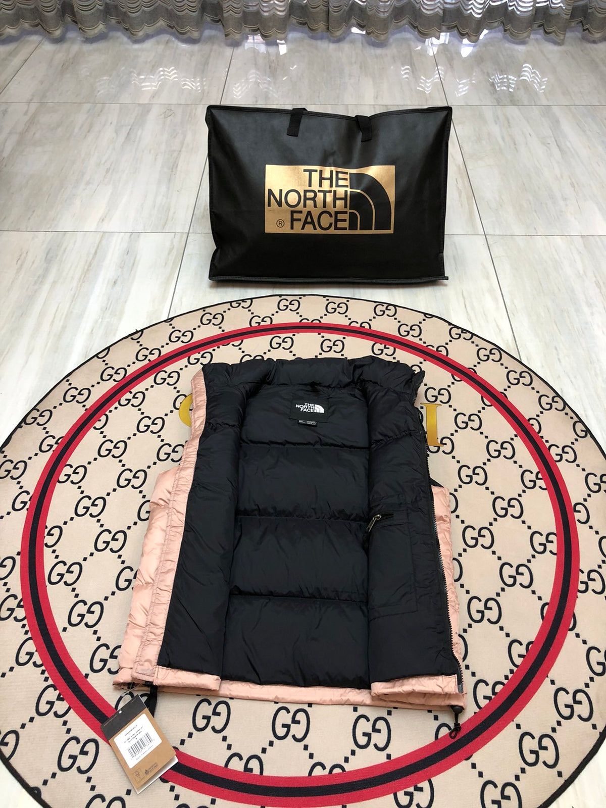 The North Face Pink & Black Nuptse Down Vest