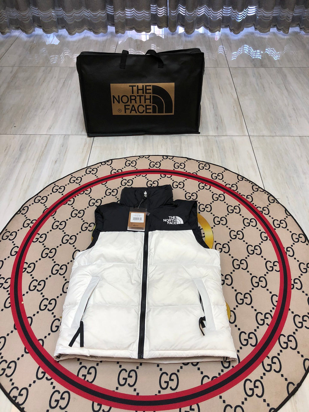 The North Face White & Black Nuptse Down Vest