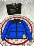 The North Face Royal Blue 1996 Retro Nuptse Hooded Down Jacket – 700-Fill Black Colour-Block Wide-Baffle