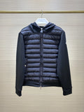 Moncler Navy Black Hybrid Down Cardigan Hoodie – Knit Sleeve Quilted Front
