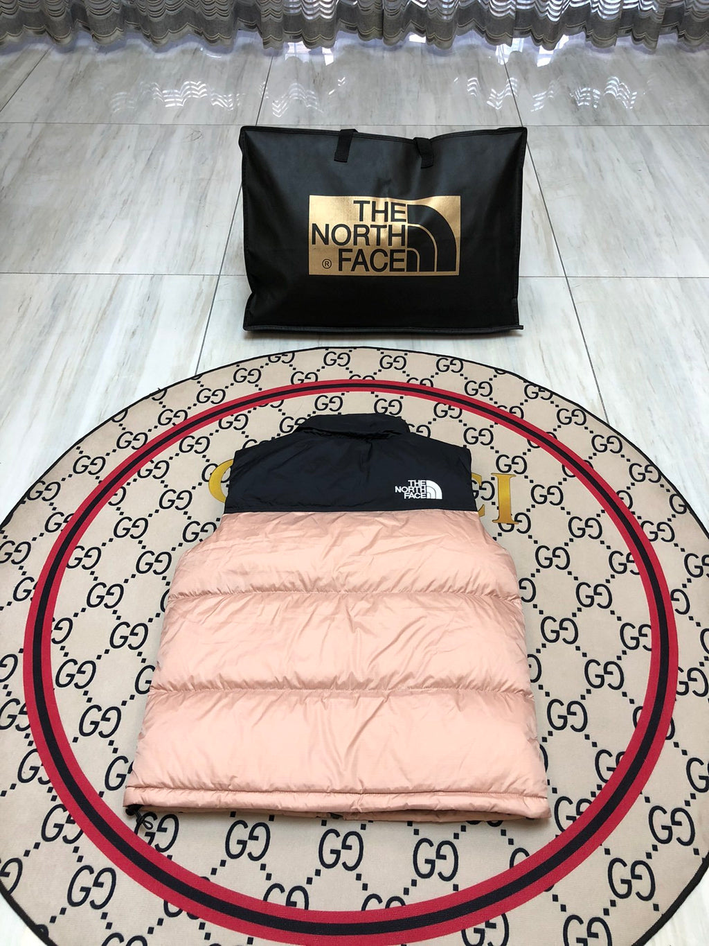 The North Face Pink & Black Nuptse Down Vest