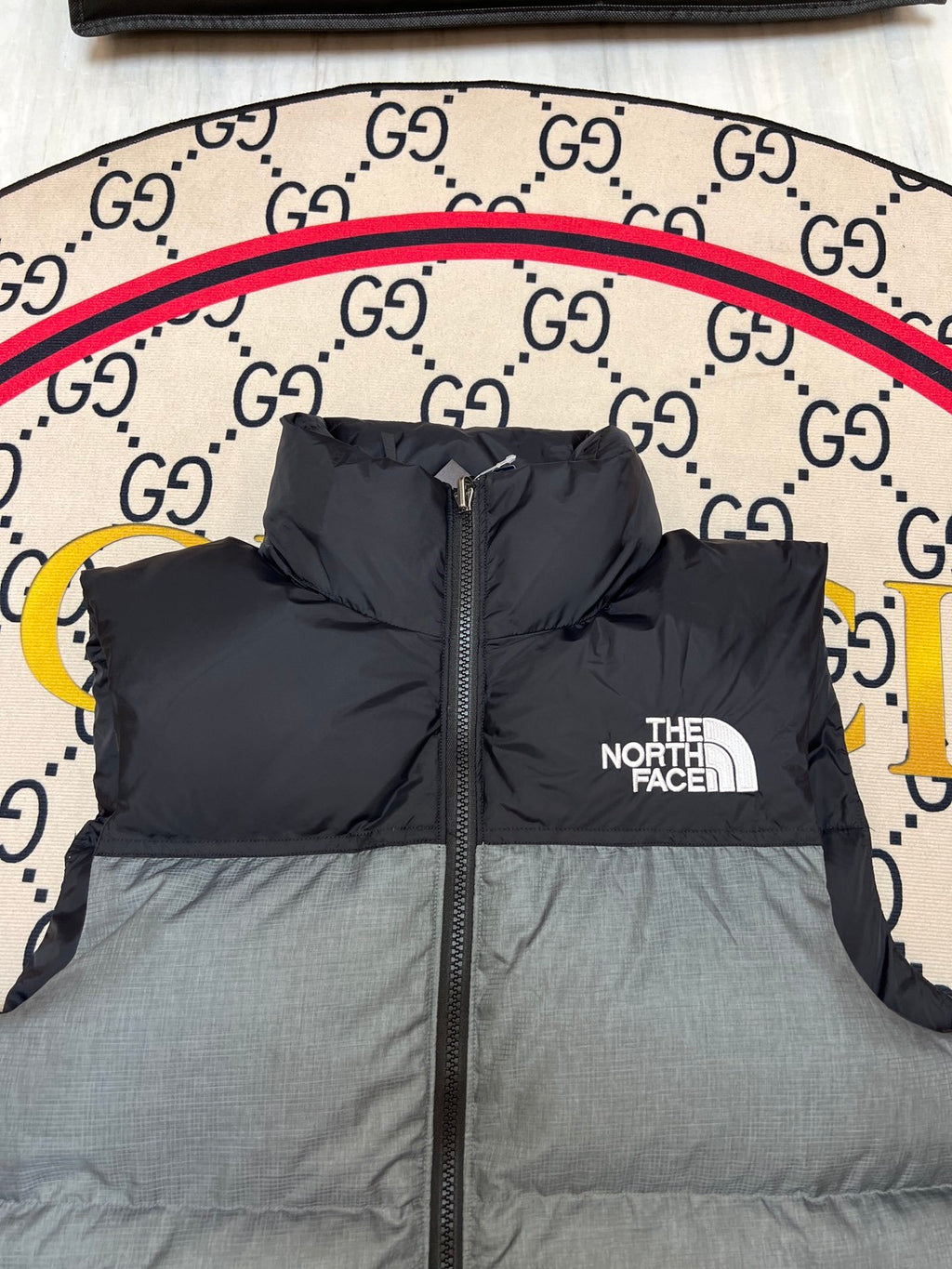The North Face Grey & Black Nuptse Down Vest