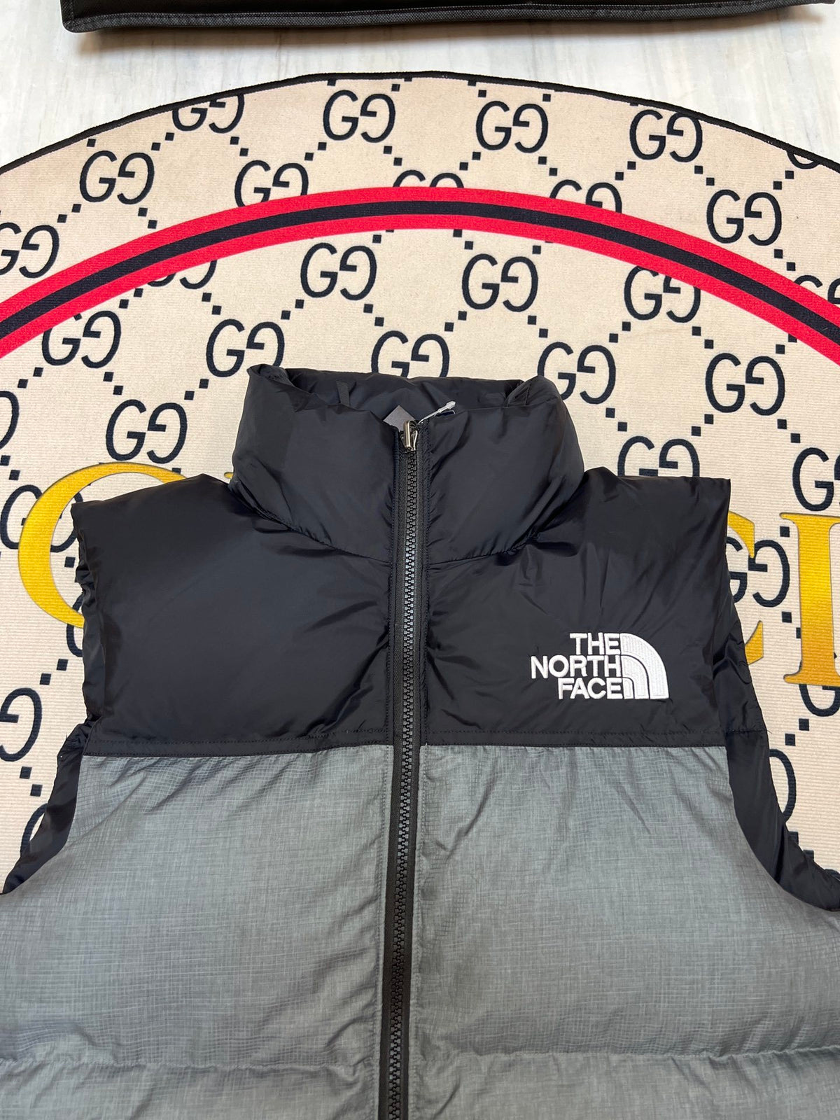 The North Face Grey & Black Nuptse Down Vest