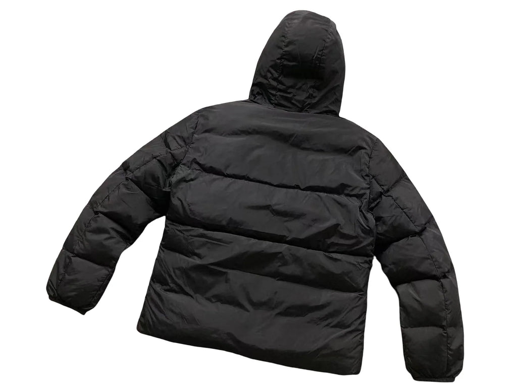 Moncler Matte Black Hooded Down Jacket – Hood Logo Print Chest Zip Pockets