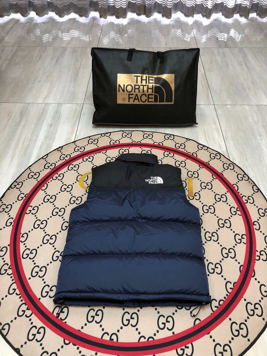 The North Face Navy Blue & Black Nuptse Down Vest