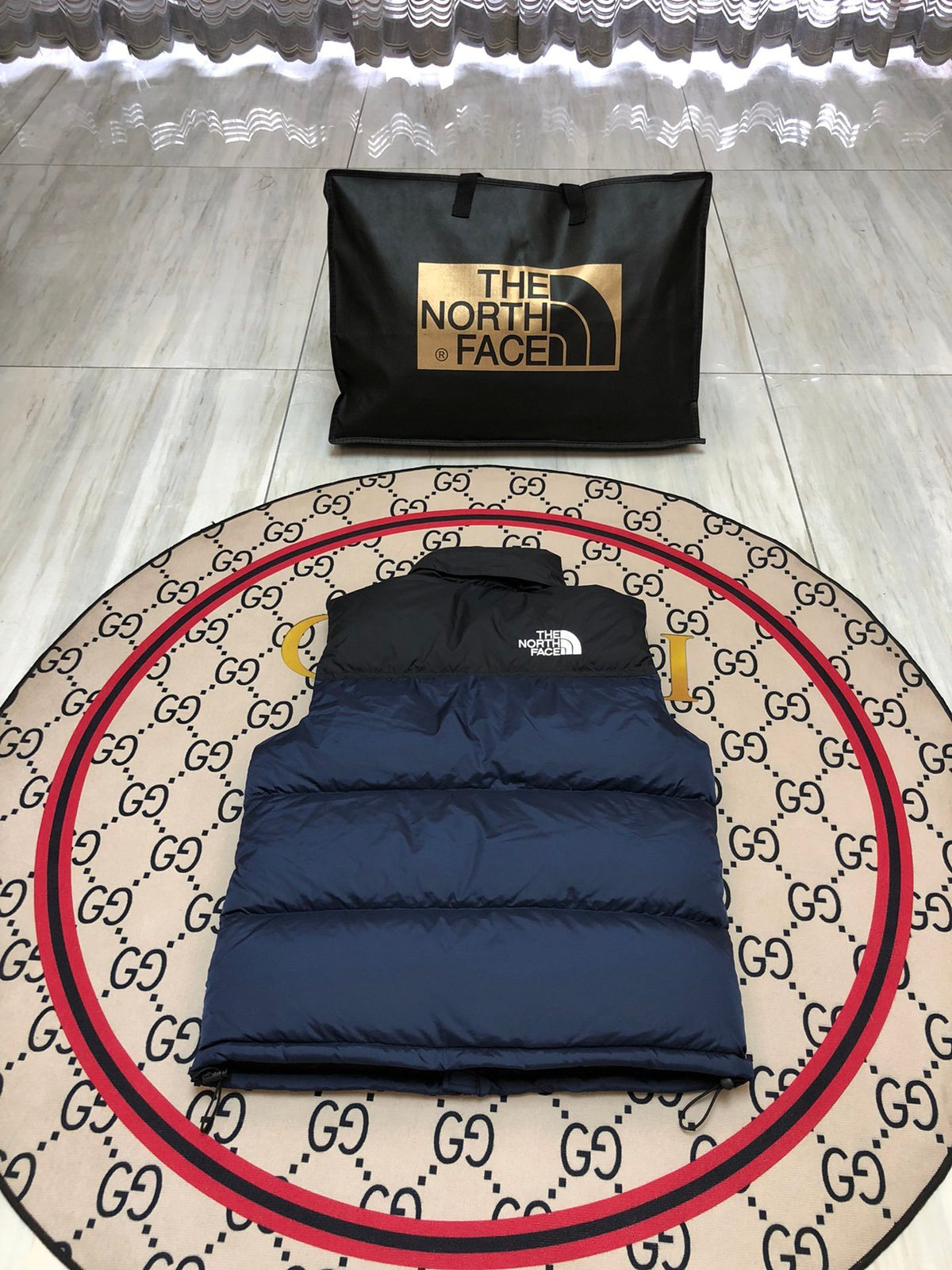 The North Face Navy Blue & Black Nuptse Down Vest
