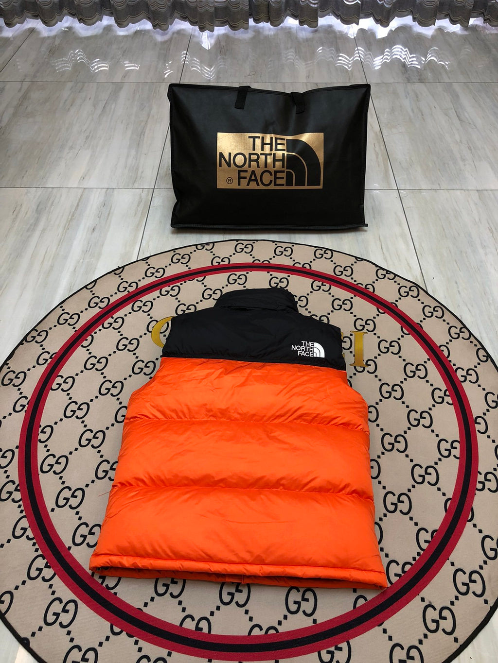 The North Face Orange & Black Nuptse Down Vest