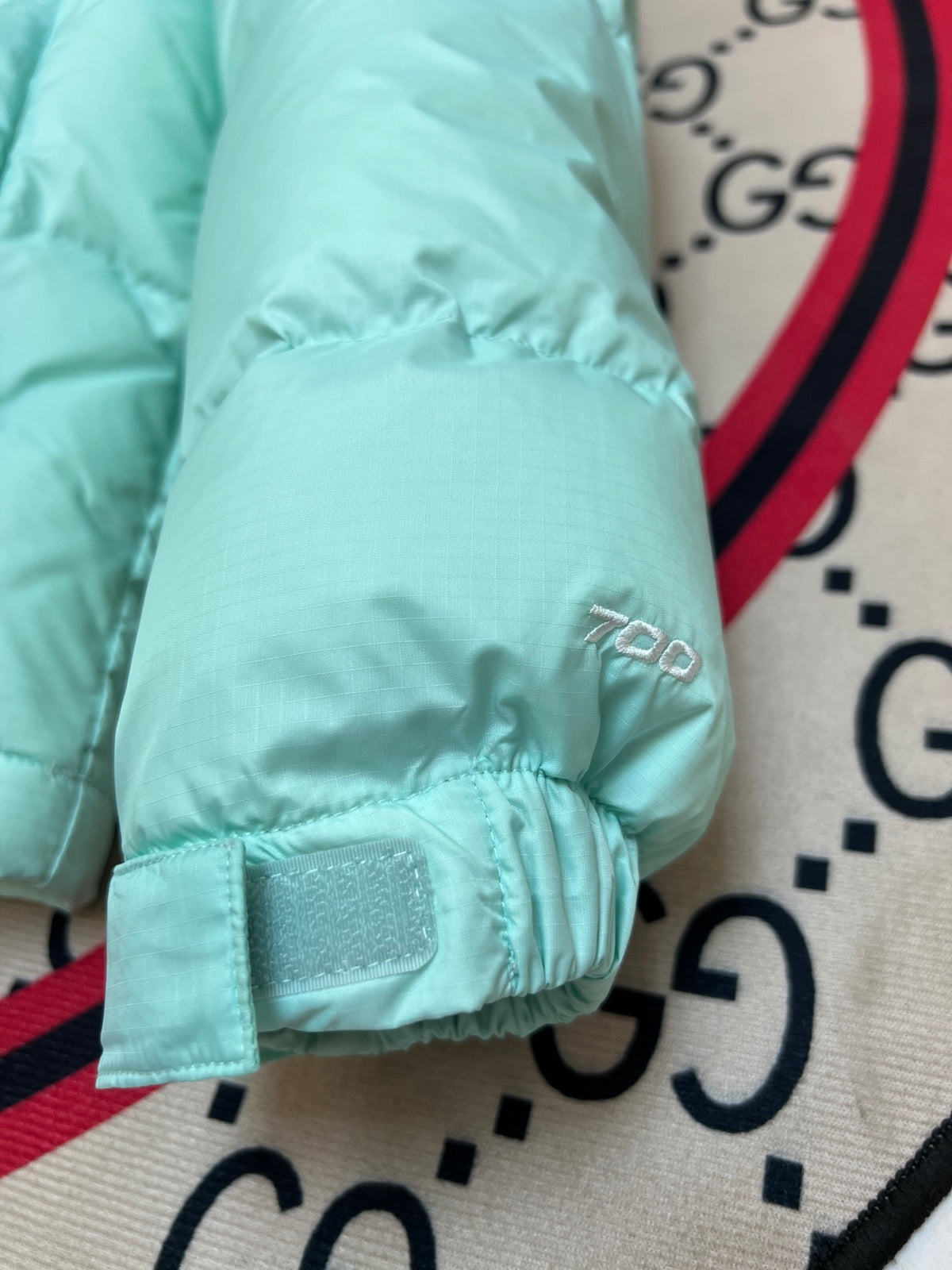 The North Face Mint Green 1996 Retro Nuptse Hooded Down Jacket – 700-Fill Black Colour-Block Wide-Baffle